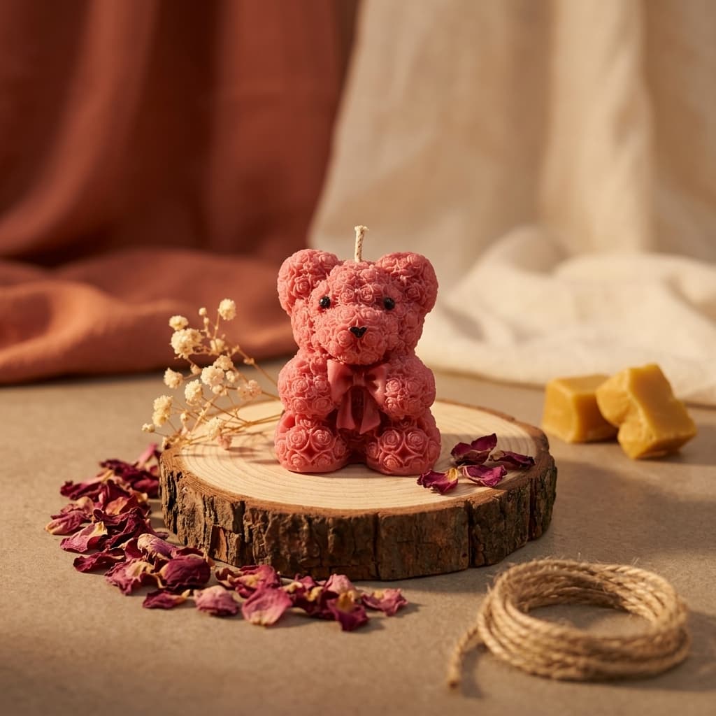 Rosé Teddy Candle