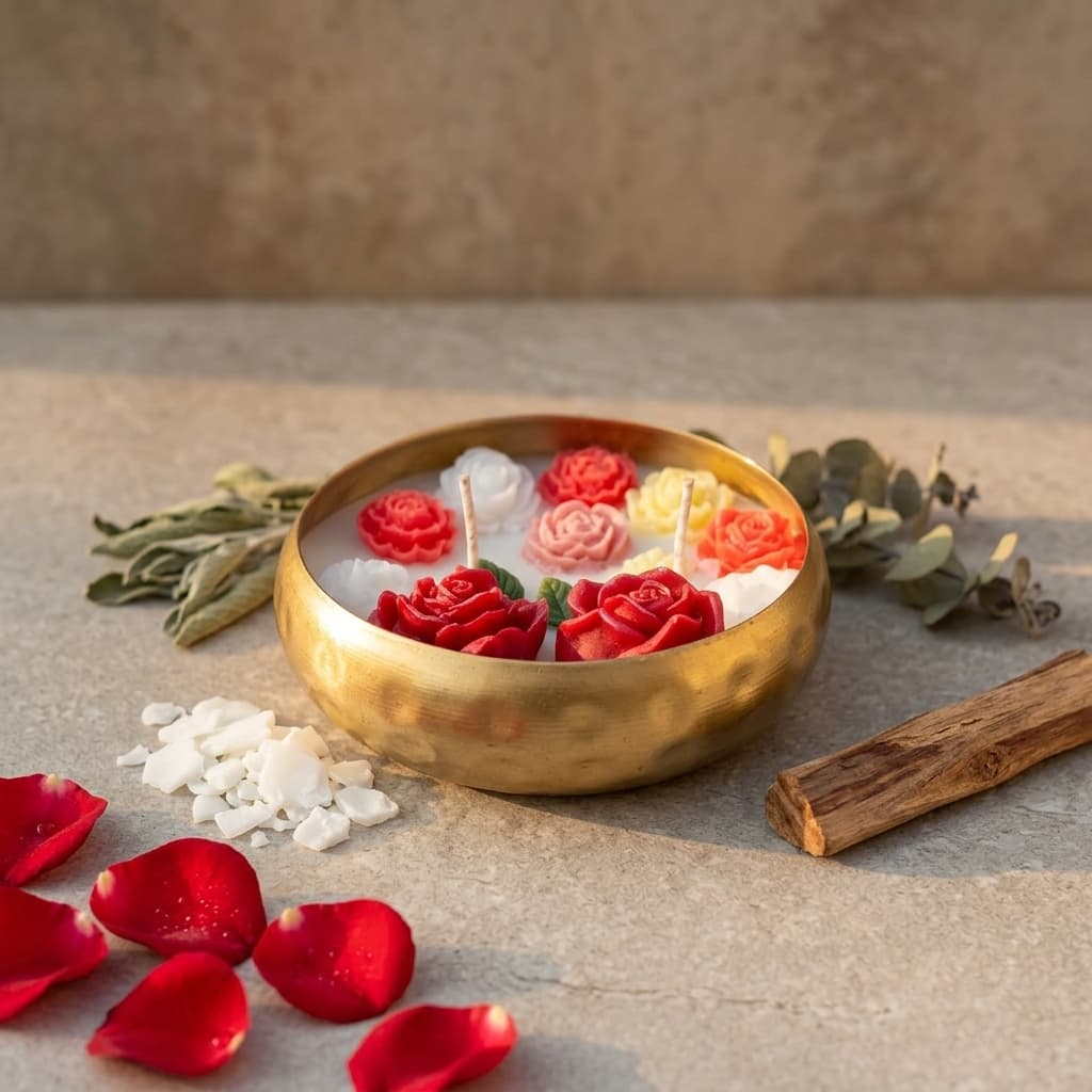 Rose Garden Brass Bowl Candle